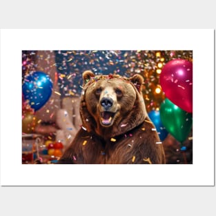 Grizzly Bear Animal Fun Party Celebration Happy Relax Time Posters and Art